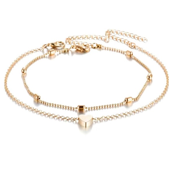 Floating Heart Gold Toned Dainty Anklet Set - Picture 3 of 4